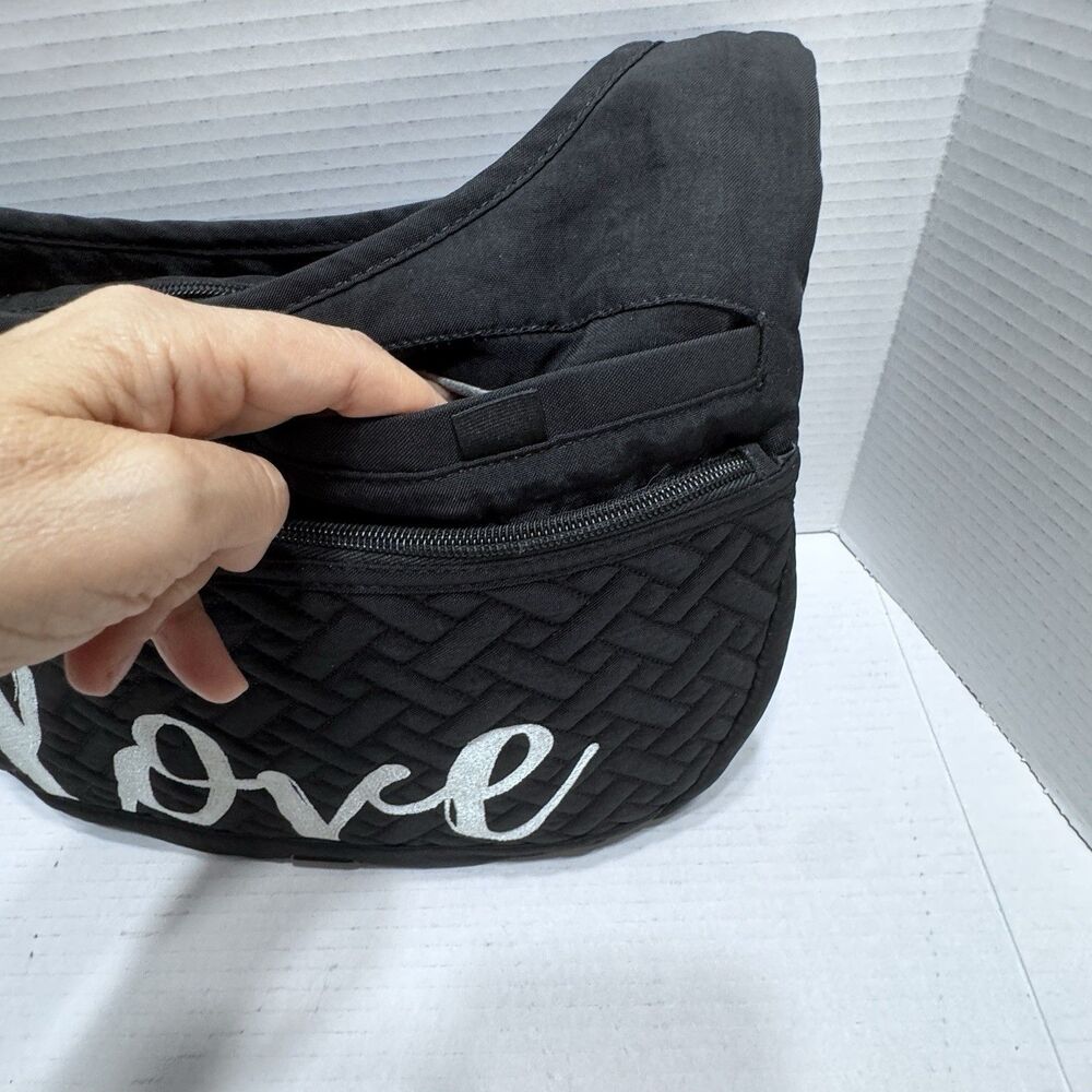 Lug Canopy LOVE Black Nylon Crossbody Hobo Bag Adjustable Strap RFID 8989 Purse - Picture 4 of 10